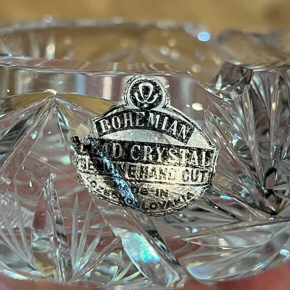 VTG Bohemian Czech Hand Cut Crystal Ashtray Star Design Heavy 8 Point Star 60s - Picture 8 of 8